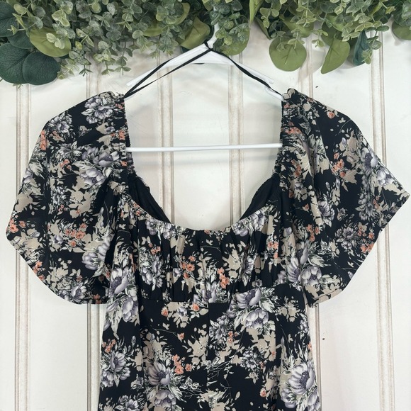 Graffiti Black Floral off the‎ Shoulder Mini Dress Feminine Boho Women MEDIUM - Picture 4 of 7